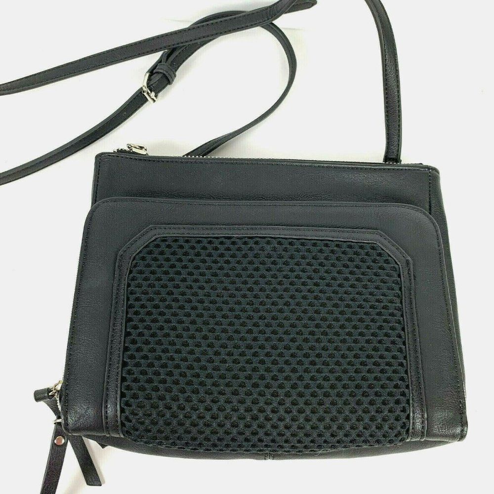 Steven by Steve Madden Crossbody Bag Black Silver Mesh Detail Pockets